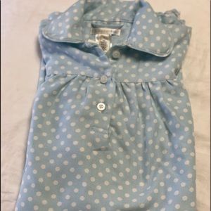 Pottery Barn girls blue polka dot flannel nightgown.
